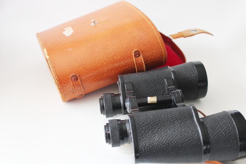 photo of vintage Japan binoculars in leather case, Three Star triple tested coated lenses #2