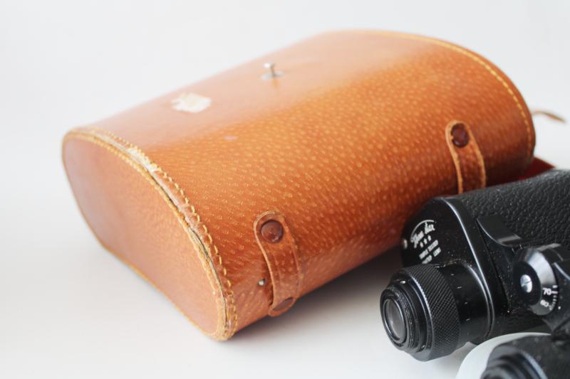 photo of vintage Japan binoculars in leather case, Three Star triple tested coated lenses #3