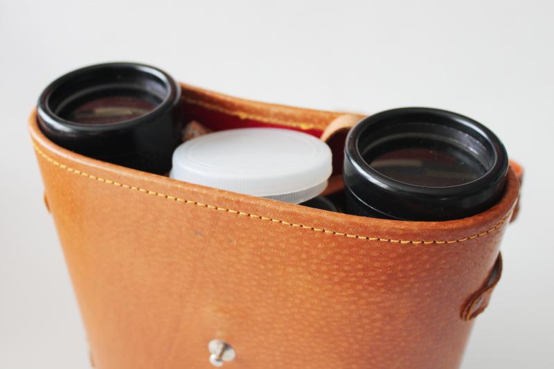 photo of vintage Japan binoculars in leather case, Three Star triple tested coated lenses #4