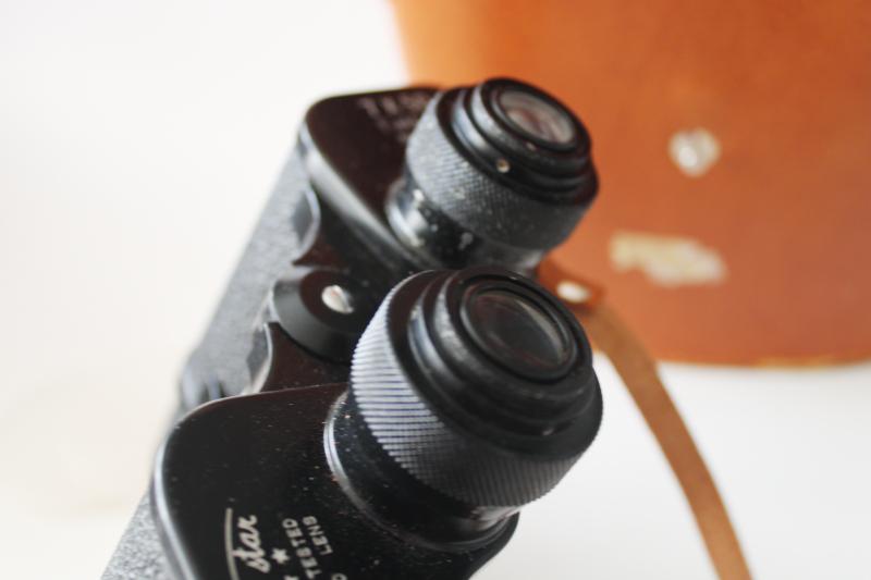 photo of vintage Japan binoculars in leather case, Three Star triple tested coated lenses #8