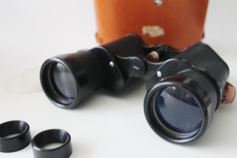 photo of vintage Japan binoculars in leather case, Three Star triple tested coated lenses #9