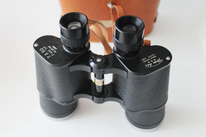 photo of vintage Japan binoculars in leather case, Three Star triple tested coated lenses #11