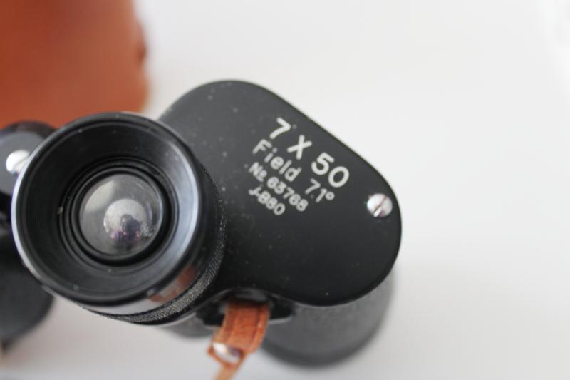 photo of vintage Japan binoculars in leather case, Three Star triple tested coated lenses #14