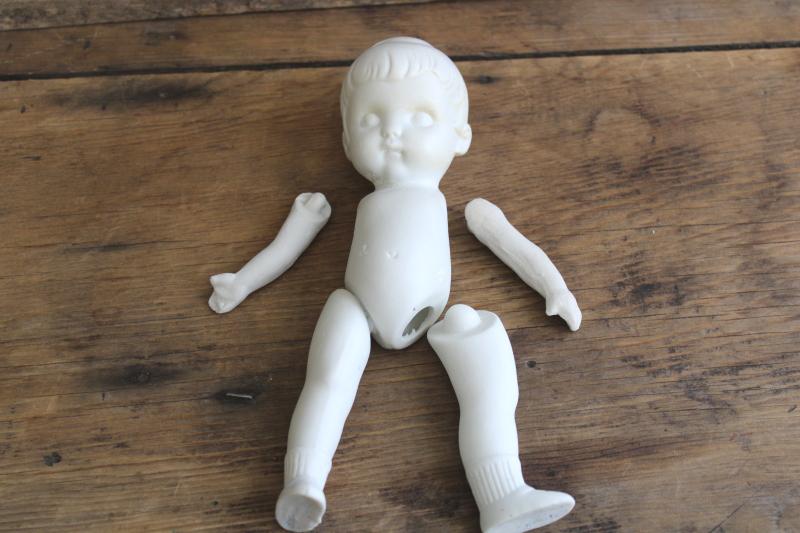 photo of vintage Japan bisque china doll to paint, toddler girl w/ chubby legs, hair bow #1