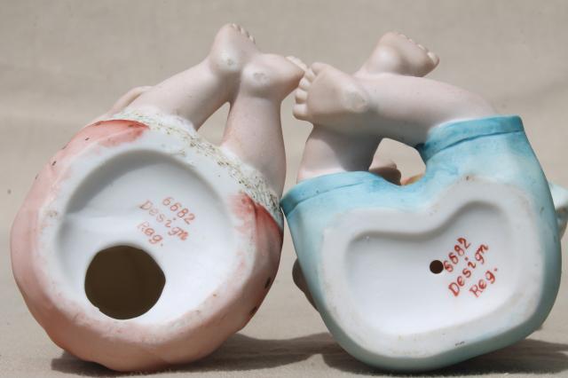 photo of vintage Japan bisque porcelain piano babies, boy & girl baby china figurines #2