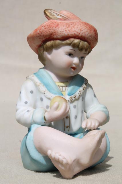 photo of vintage Japan bisque porcelain piano babies, boy & girl baby china figurines #6