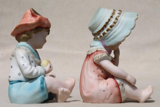 photo of vintage Japan bisque porcelain piano babies, boy & girl baby china figurines #7