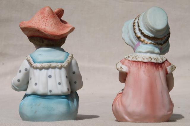 photo of vintage Japan bisque porcelain piano babies, boy & girl baby china figurines #8