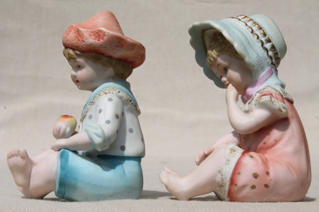 photo of vintage Japan bisque porcelain piano babies, boy & girl baby china figurines #9