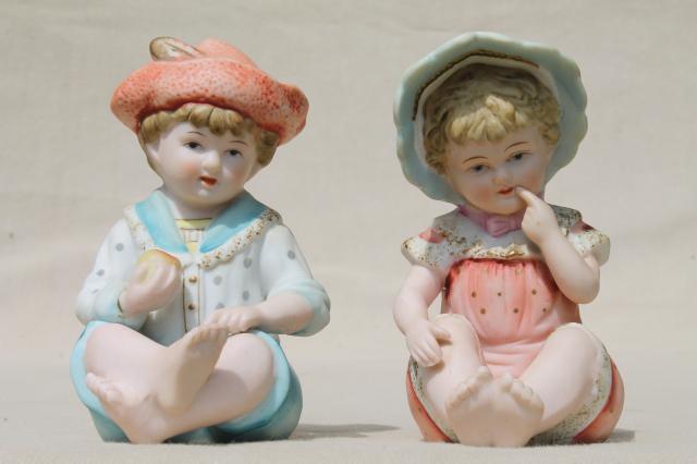 photo of vintage Japan bisque porcelain piano babies, boy & girl baby china figurines #10