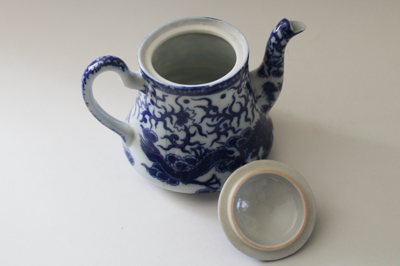 photo of vintage Japan blue & white porcelain tea pot, Chinese dragon ware chinoiserie china  #2