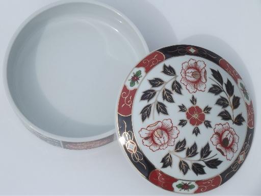 photo of vintage Japan blue & red Imari porcelain, large round china box #2