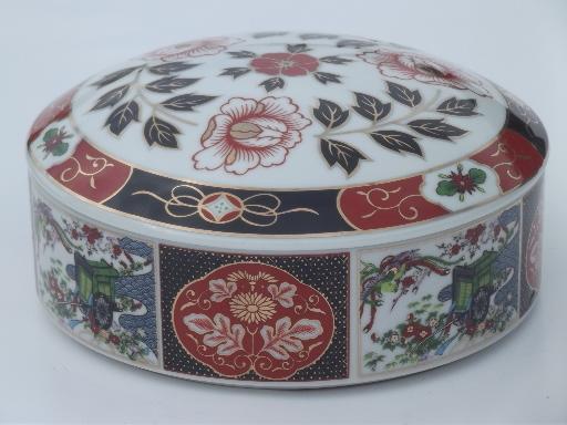 photo of vintage Japan blue & red Imari porcelain, large round china box #3