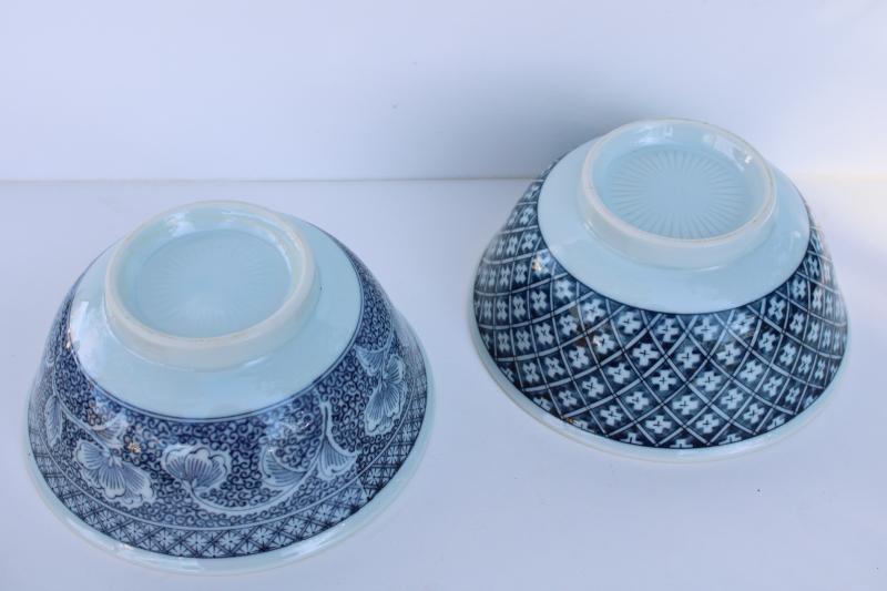 photo of vintage Japan blue & white porcelain rice or noodle bowls, ginkgo & flower #6