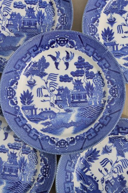 photo of vintage Japan blue willow china set of 8 dinner plates, Japanese willow ware #2