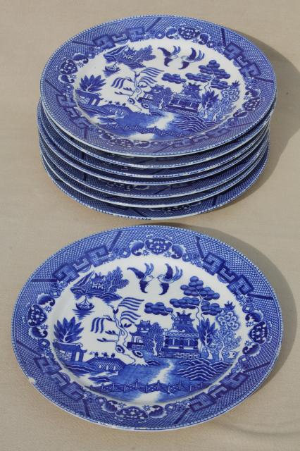 photo of vintage Japan blue willow china set of 8 dinner plates, Japanese willow ware #6