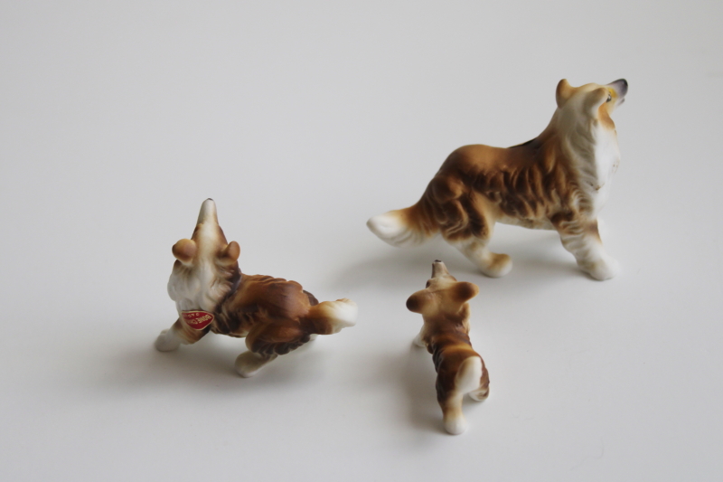 photo of vintage Japan bone china miniature animals, collie dogs family Lassie puppies figurines #2