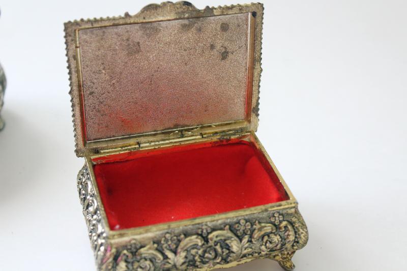 photo of vintage Japan cast metal jewelry boxes, velvet lined trinket box collection #4