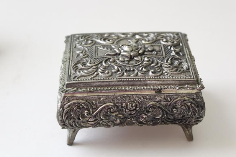 photo of vintage Japan cast metal jewelry boxes, velvet lined trinket box collection #10