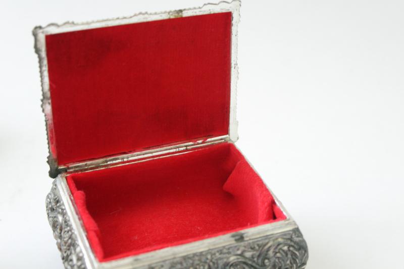 photo of vintage Japan cast metal jewelry boxes, velvet lined trinket box collection #13