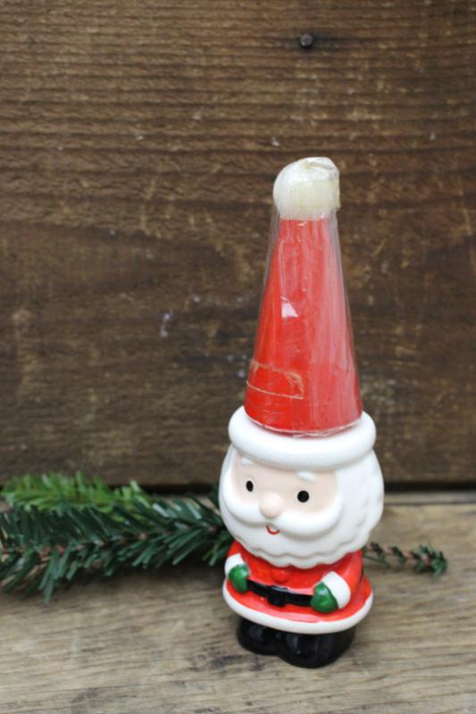 photo of vintage Japan ceramic Christmas Santa figurine candle holder w/ red candle hat #1