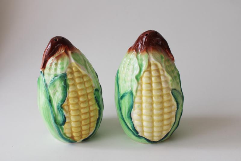 photo of vintage Japan ceramic S&P set, sweet corn ears of corn salt and pepper shakers  #1