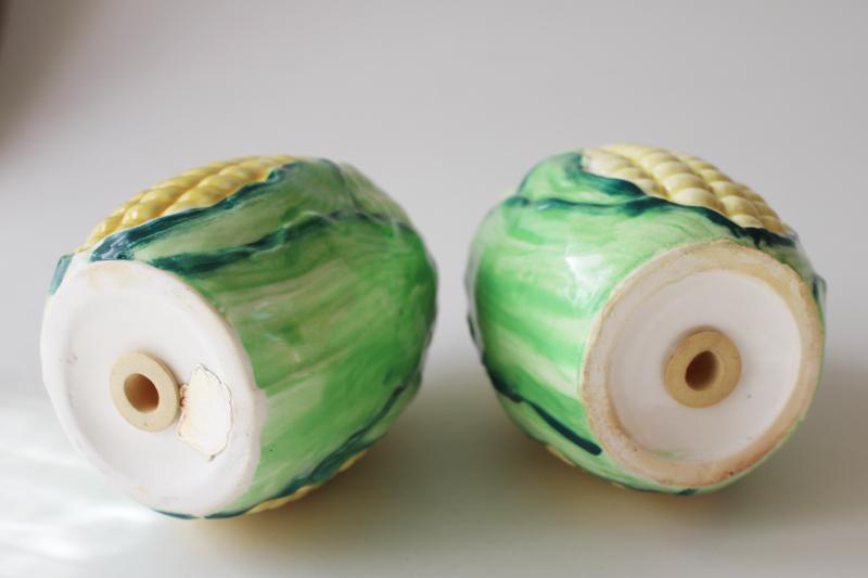 photo of vintage Japan ceramic S&P set, sweet corn ears of corn salt and pepper shakers  #2