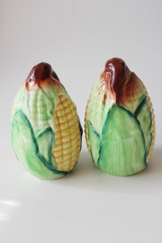 photo of vintage Japan ceramic S&P set, sweet corn ears of corn salt and pepper shakers  #3