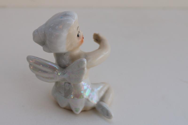 photo of vintage Japan ceramic candle hugger figurine, Christmas ponytail girl angel pixie  #2