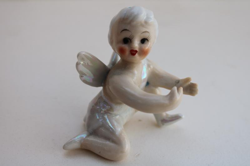 photo of vintage Japan ceramic candle hugger figurine, Christmas ponytail girl angel pixie  #5