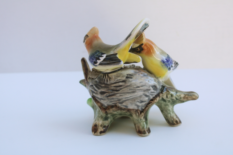 photo of vintage Japan ceramic cedar waxwings figurine, hand painted china birds w/ nest  #4