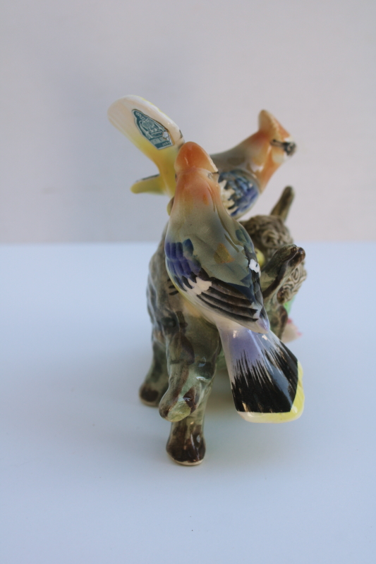 photo of vintage Japan ceramic cedar waxwings figurine, hand painted china birds w/ nest  #5