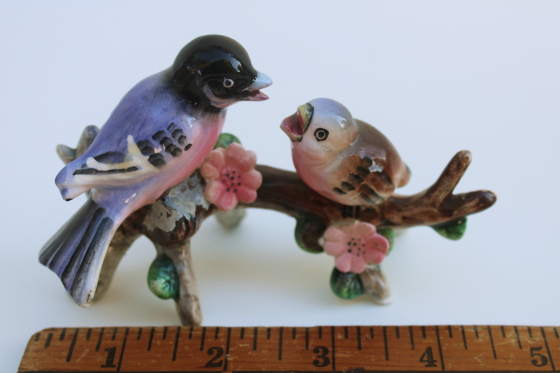 photo of vintage Japan ceramic chickadee figurine, hand painted china birds on branch  #1