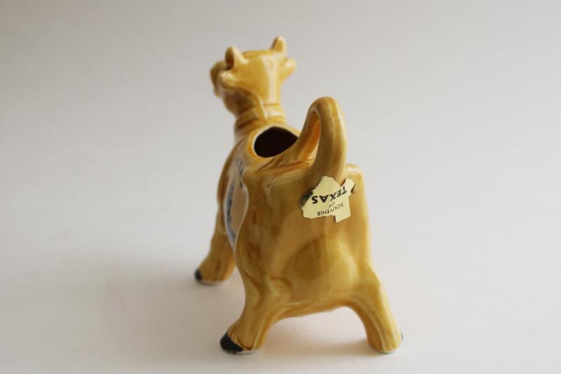 photo of vintage Japan ceramic cow cream pitcher, souvenir of Texas cow creamer #2