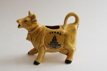 catalog photo of vintage Japan ceramic cow cream pitcher, souvenir of Texas cow creamer