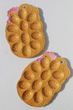 catalog photo of vintage Japan ceramic egg plates roosters, divided trays for deviled eggs