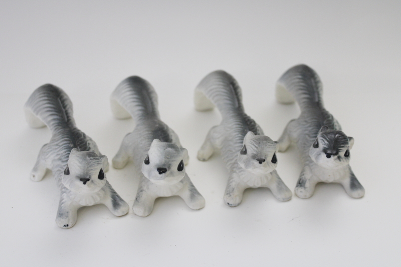 photo of vintage Japan ceramic figurines, family of wall climber grey squirrel hanging squirrels #1