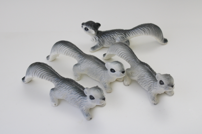 photo of vintage Japan ceramic figurines, family of wall climber grey squirrel hanging squirrels #6