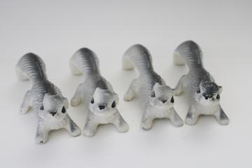 catalog photo of vintage Japan ceramic figurines, family of wall climber grey squirrel hanging squirrels