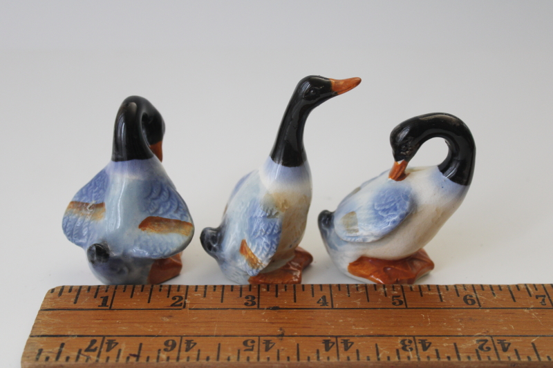 photo of vintage Japan ceramic figurines, trio of ducks, mid-century mod decor #2