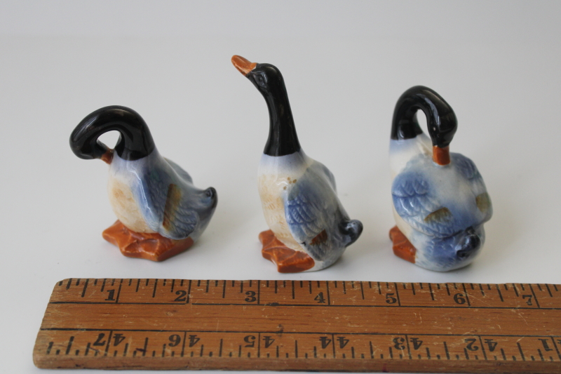 photo of vintage Japan ceramic figurines, trio of ducks, mid-century mod decor #4