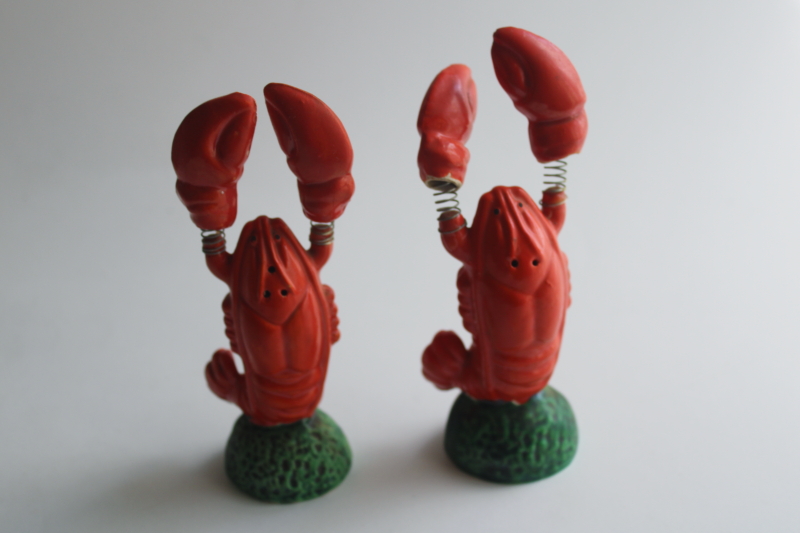 photo of vintage Japan ceramic lobster S&P shakers set, red lobsters waving claws  #2