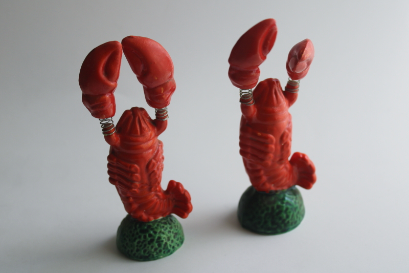 photo of vintage Japan ceramic lobster S&P shakers set, red lobsters waving claws  #3