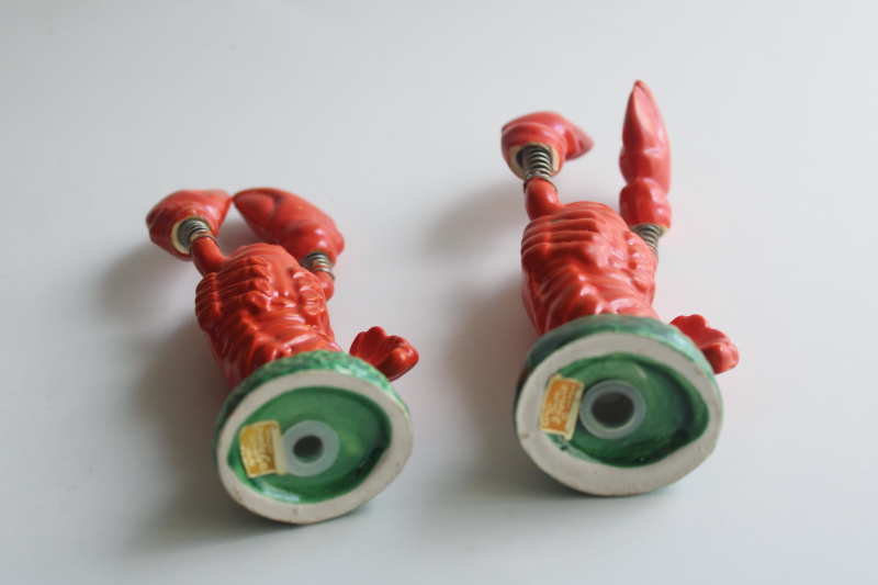 photo of vintage Japan ceramic lobster S&P shakers set, red lobsters waving claws  #4