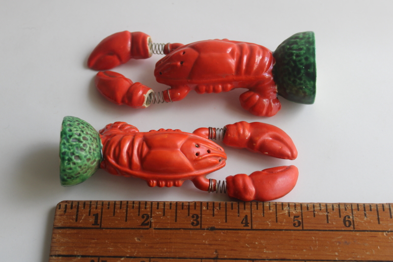 photo of vintage Japan ceramic lobster S&P shakers set, red lobsters waving claws  #6