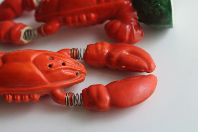 photo of vintage Japan ceramic lobster S&P shakers set, red lobsters waving claws  #7