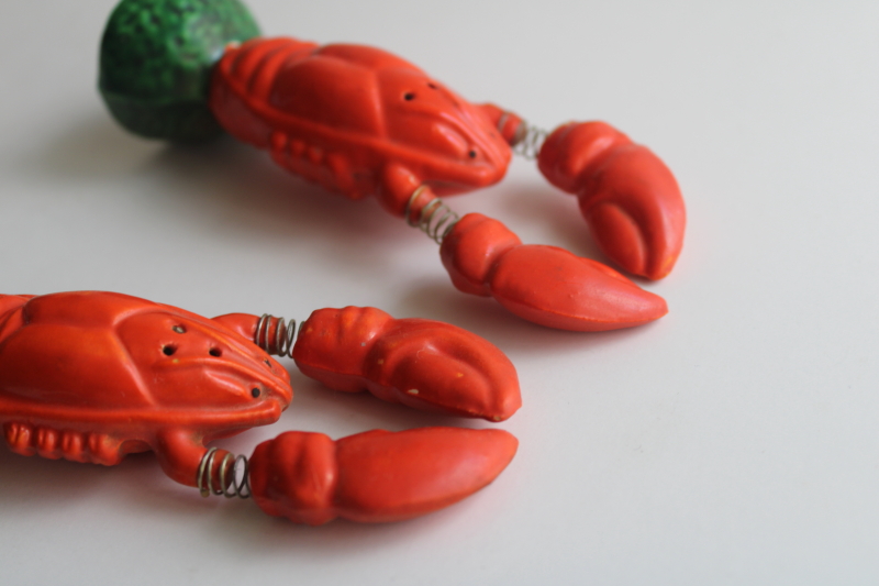 photo of vintage Japan ceramic lobster S&P shakers set, red lobsters waving claws  #8