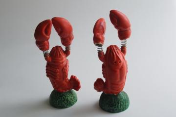 catalog photo of vintage Japan ceramic lobster S&P shakers set, red lobsters waving claws 