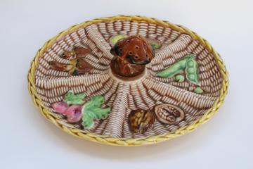 vintage Japan ceramic mushrooms relish tray w/ shroom hors d'oeuvres toothpicks holder