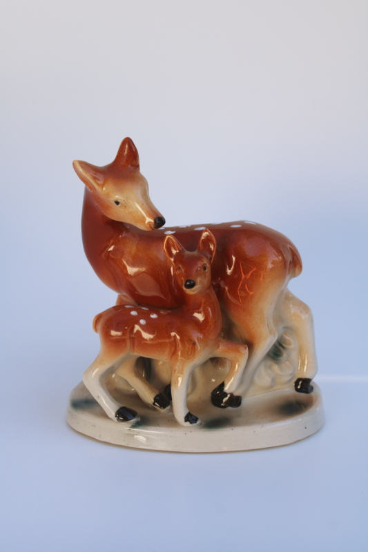 photo of vintage Japan ceramic planter pot doe deer and fawn, mother & baby  #1